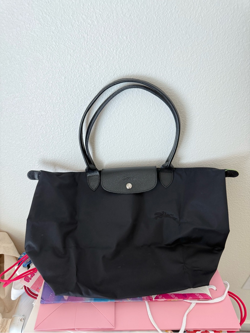 Longchamp Black LE PLIAGE GREEN L TOTE BAG